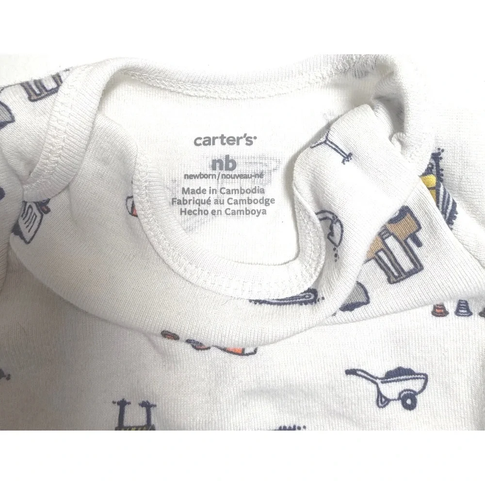 Carters Baby Bodysuit Lot & Dreamwear Pants 3M NB 18M Animal Construction Olive